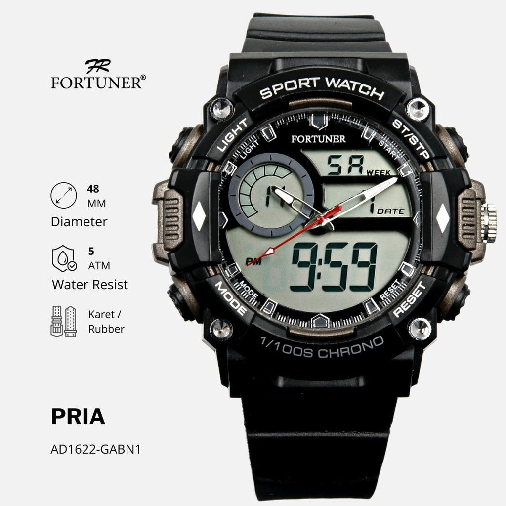 Fortuner Jam Tangan Pria Dual Time Chrono Water Resist Ion