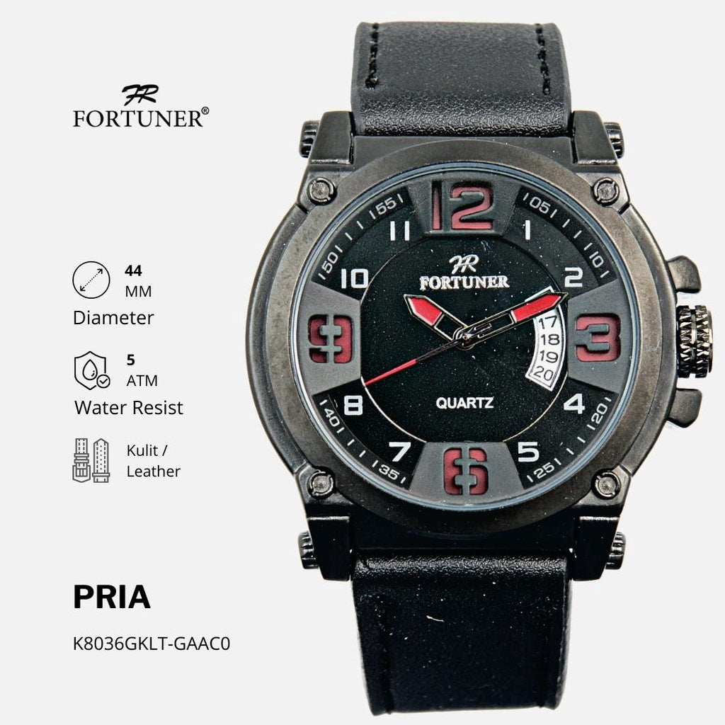 Fortuner Jam Tangan Sports Pria Analog Water Resistant Rantai Stainless Hitam Harrell