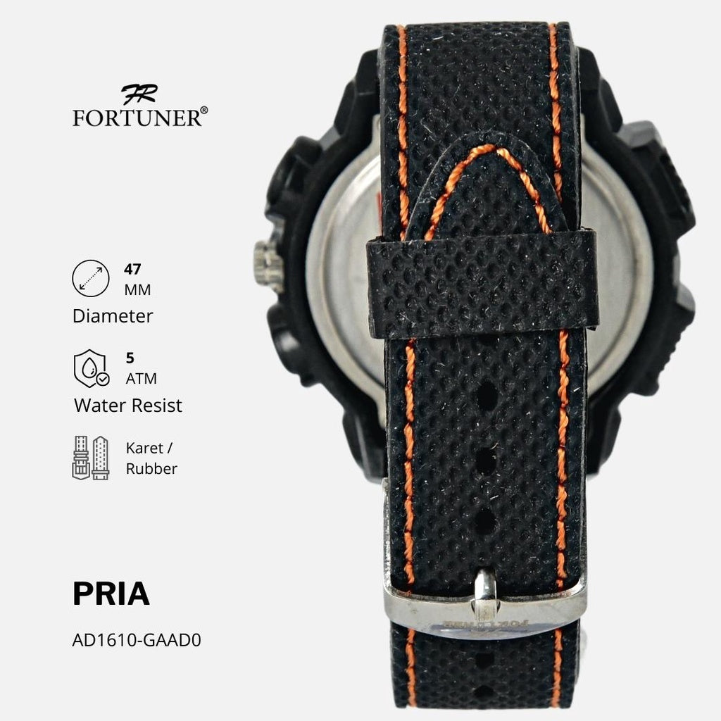 Fortuner Jam Tangan Pria Dual Time Sport Tahan Air Original Karet Davar