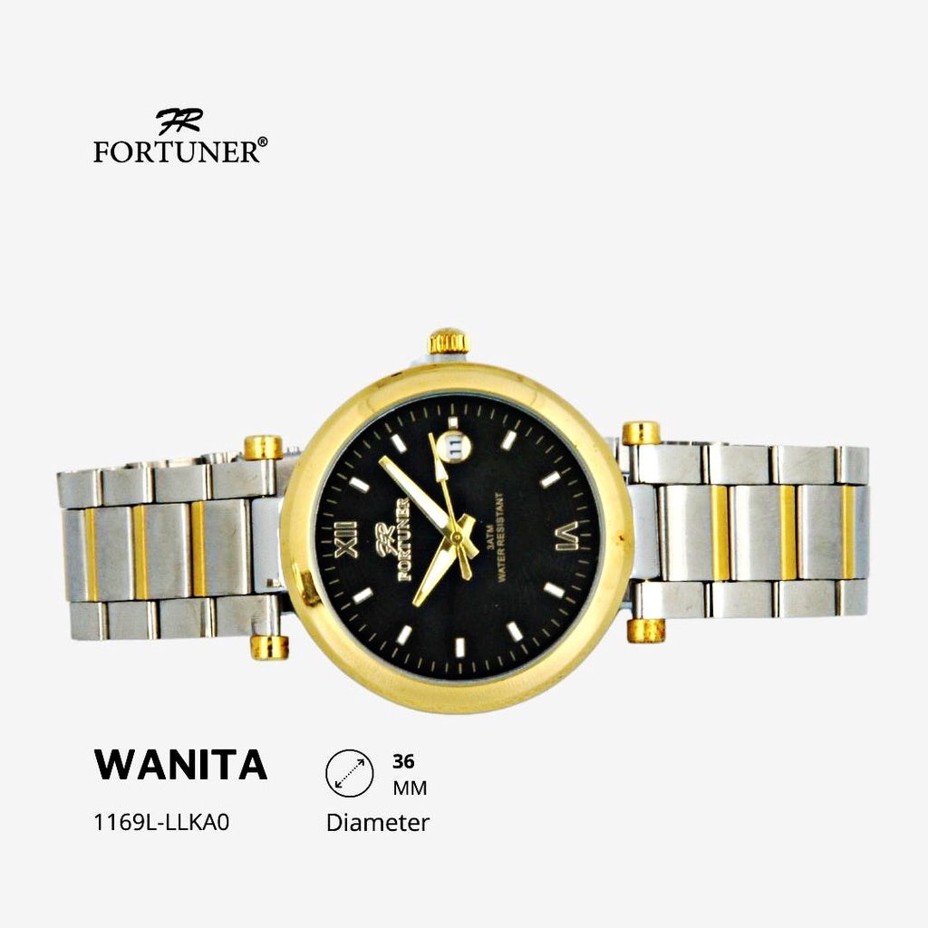 Fortuner Jam Tangan Fashion Wanita Analog Water Resistant Rantai Stainless Silver Gold  Hitam Yihana