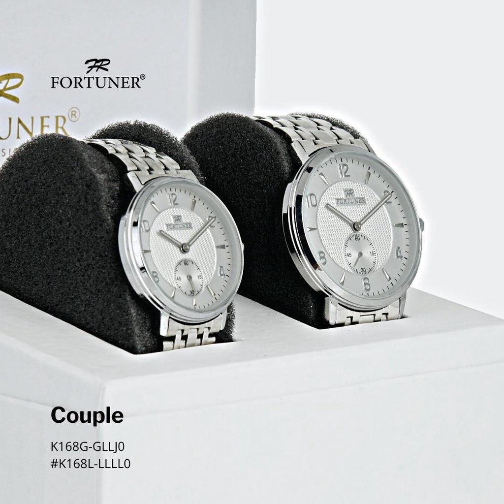 Fortuner Jam Tangan Couple Silver White Analog Water Resist Rantai Ary