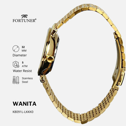 Fortuner Jam Tangan Wanita Tahan Air Rantai Stainless Gold Eliesh