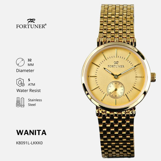 Fortuner Jam Tangan Wanita Tahan Air Rantai Stainless Gold Eliesh