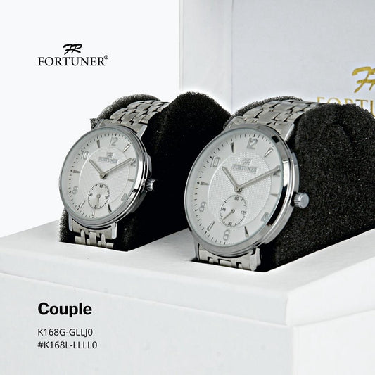 Fortuner Jam Tangan Couple Silver White Analog Water Resist Rantai Ary