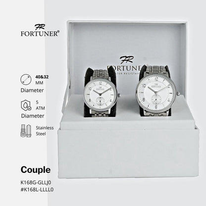 Fortuner Jam Tangan Couple Silver White Analog Water Resist Rantai Ary