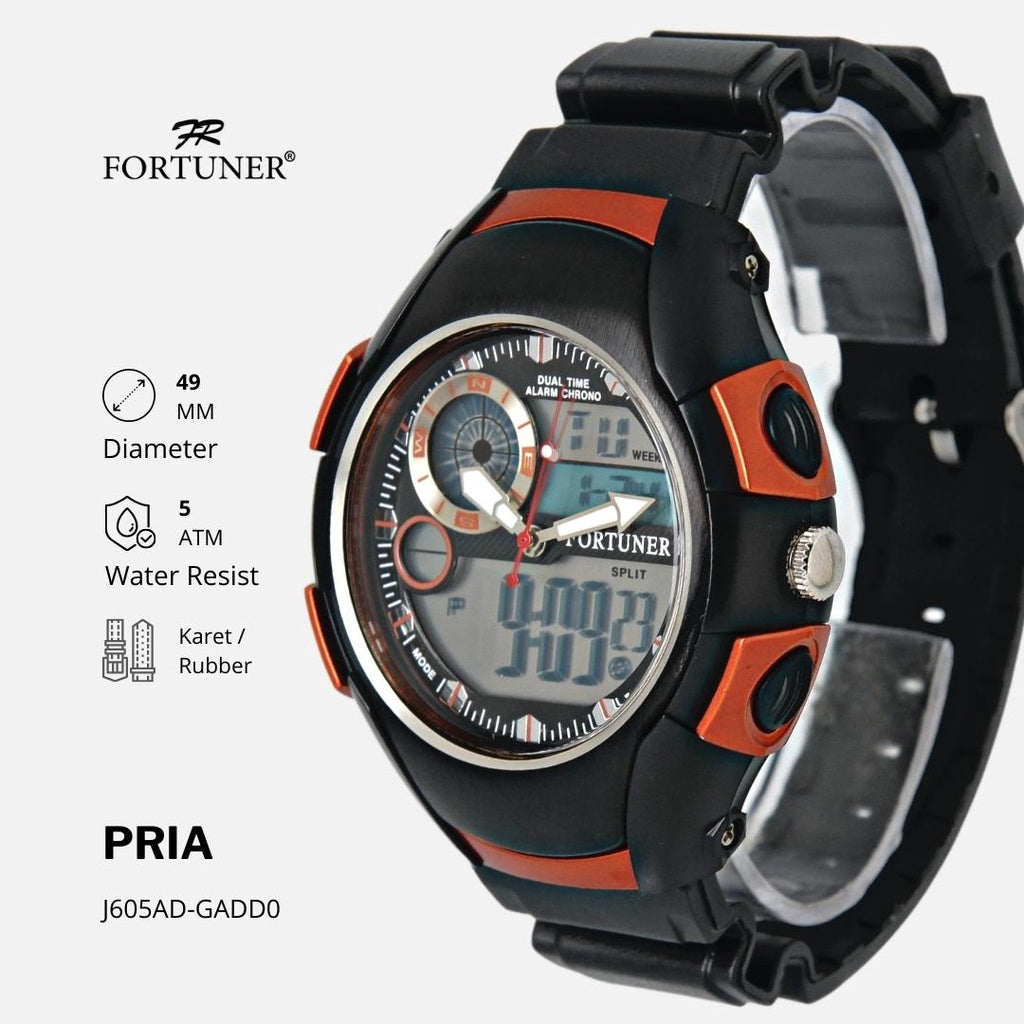 Fortuner Jam Tangan Pria Dual Time Sport Original Tahan Air Dack