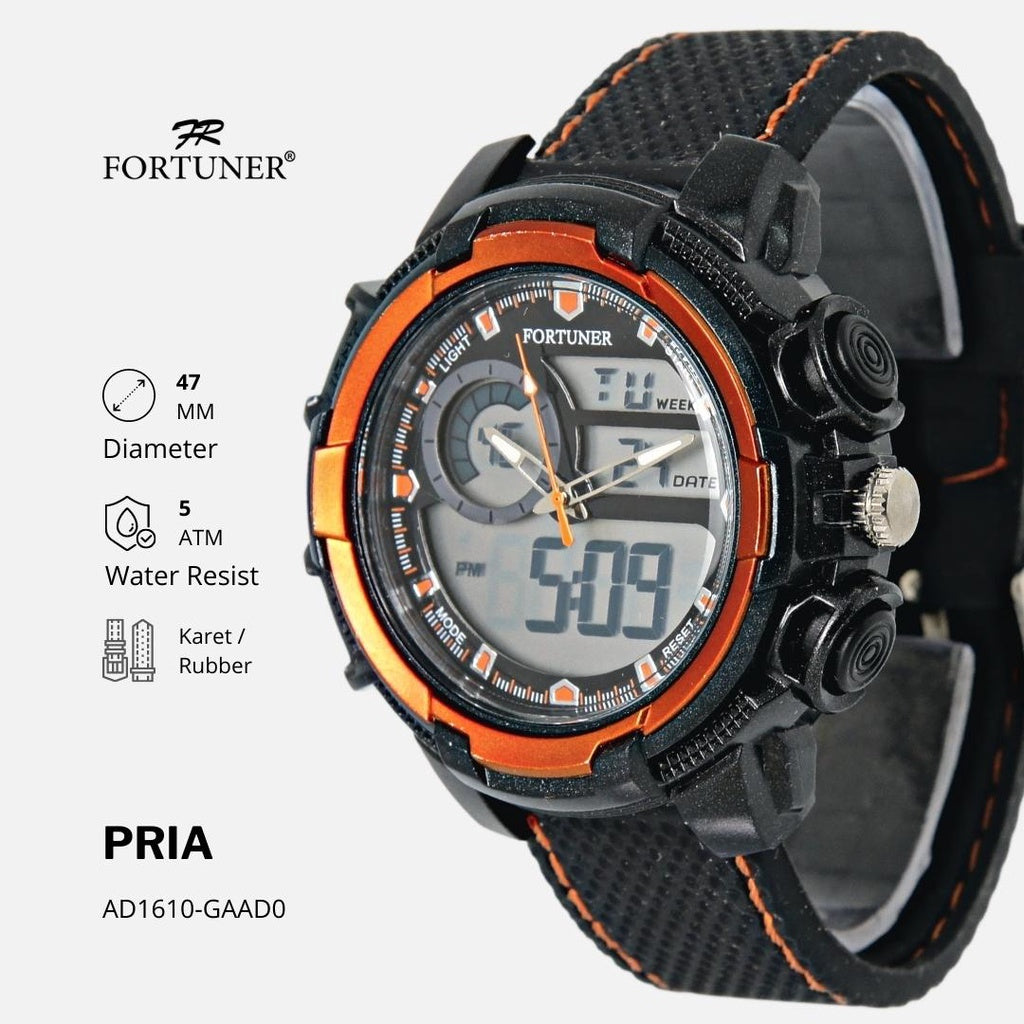 Fortuner Jam Tangan Pria Dual Time Sport Tahan Air Original Karet Davar