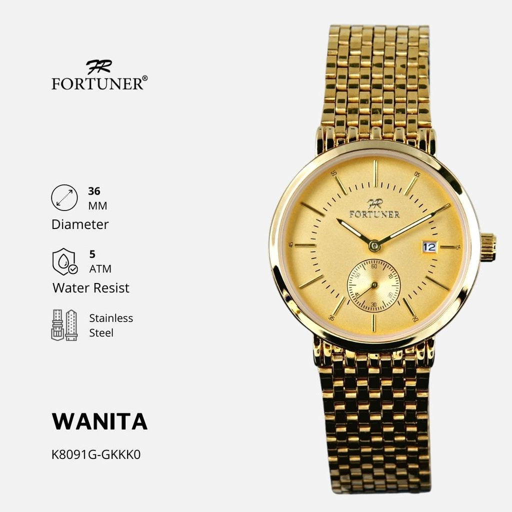 Fortuner Jam Tangan Pria Analog Rantai Tahan Air Gold Wisnu