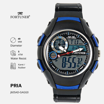 Fortuner Jam Tangan Pria Dual Time Sport Original Tahan Air Dack