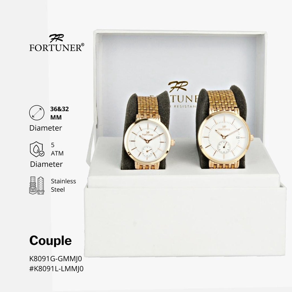 Fortuner Jam Tangan Couple Analog RoseGold White Water Resist Astroo