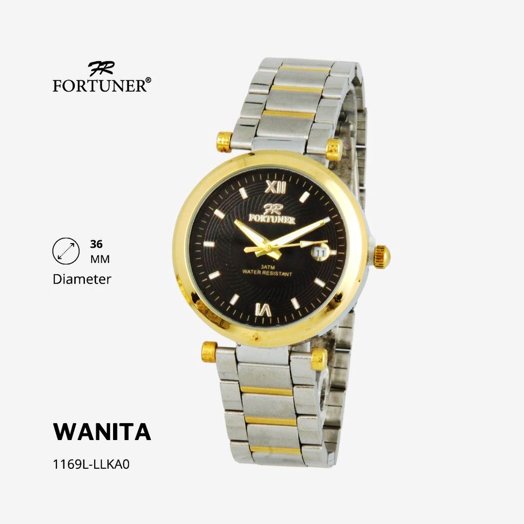 Fortuner Jam Tangan Fashion Wanita Analog Water Resistant Rantai Stainless Silver Gold  Hitam Yihana