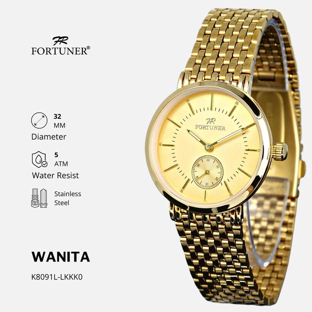 Fortuner Jam Tangan Wanita Tahan Air Rantai Stainless Gold Eliesh