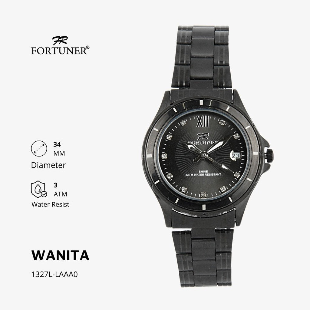 Fortuner Jam Tangan Analog Wanita Hitam Water Resistant Rantai Criolla