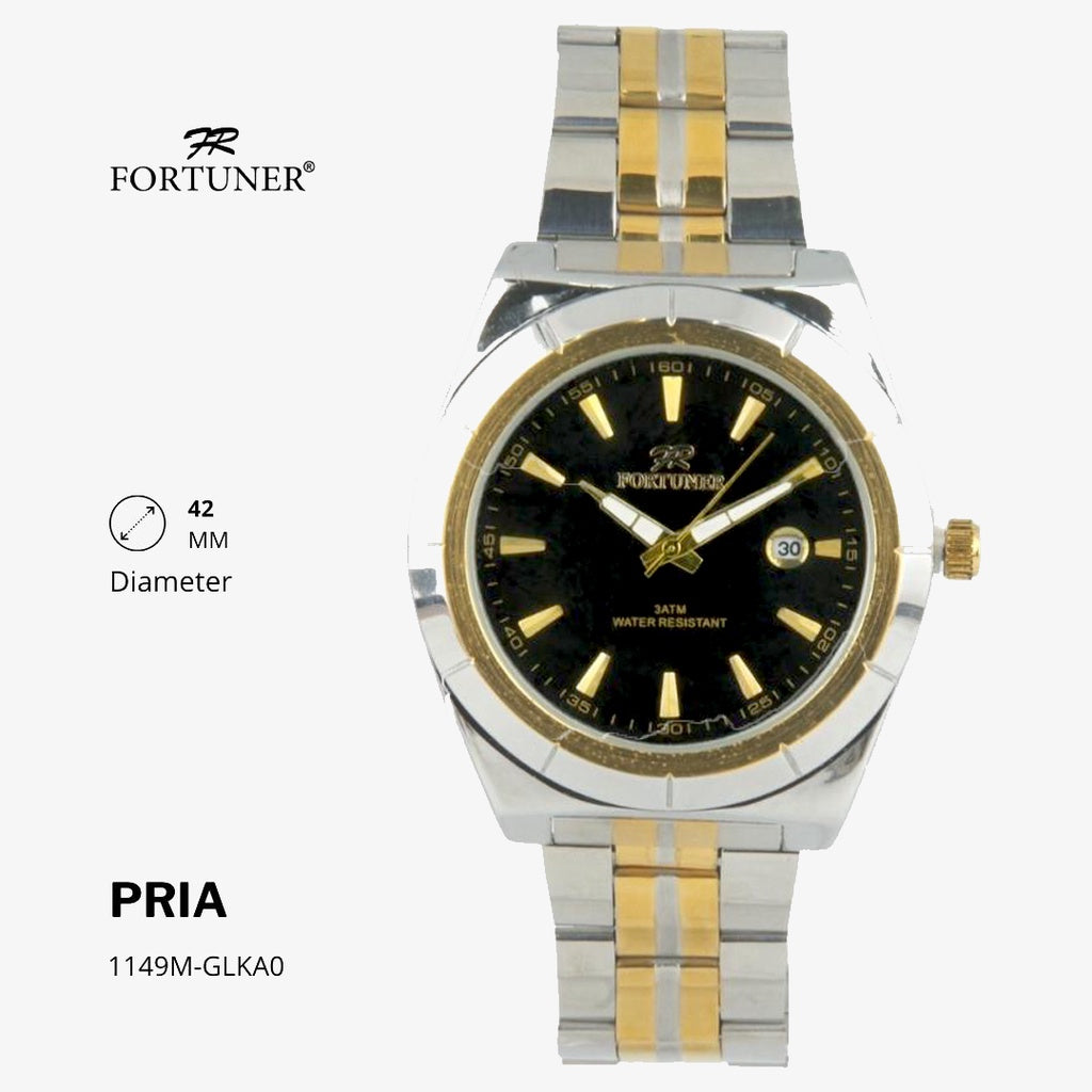 Fortuner Jam Tangan Fashion Pria Analog Water Resistant Rantai Stainless Silver Gold Hillel