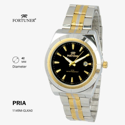 Fortuner Jam Tangan Fashion Pria Analog Water Resistant Rantai Stainless Silver Gold Hillel